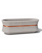 Fioriera ovale in cemento calcestruzzo - colore Grigio travertino - con fascia color rame - cm 170x60x65h - Conforme ai CAM