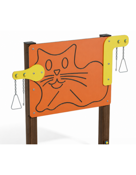 Pannello didattico con sagoma gatto, con pali in alluminio rifiniti in legno light e pannello in HDPE - cm 135x14x132h