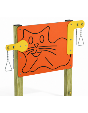 Pannello didattico con sagoma gatto, con pali in legno di pino e pannello in HDPE - cm 135x14x132h