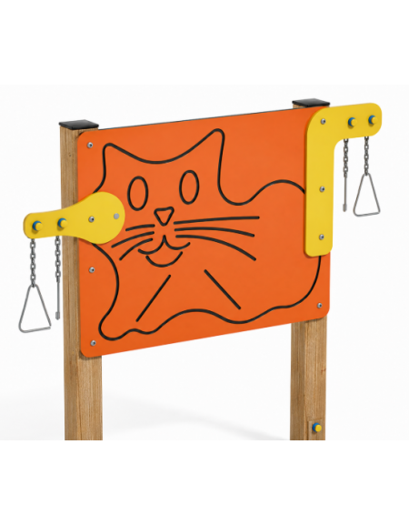Pannello didattico con sagoma gatto, con pali in legno termotrattato e pannello in HDPE - cm 135x14x132h