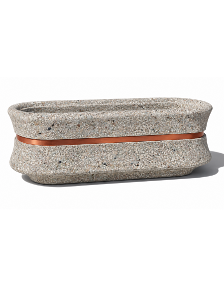 Fioriera ovale in cemento calcestruzzo - colore Grigio sabbiato - con fascia color rame - cm 170x60x65h - Conforme ai CAM