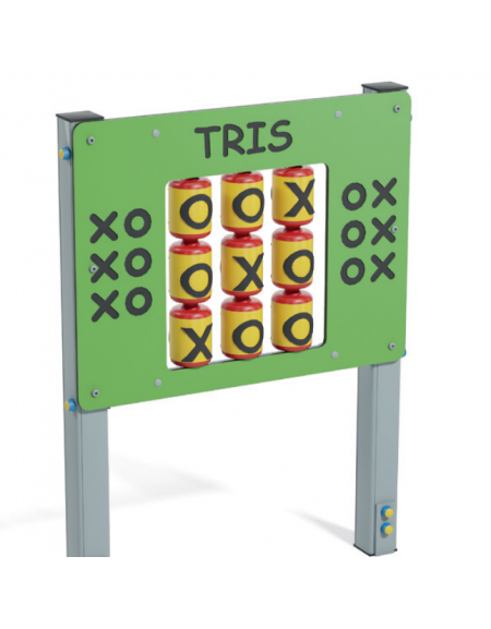 Pannello didattico con il gioco del tris, pali in alluminio e pannello HDPE - cm 97x13x132h