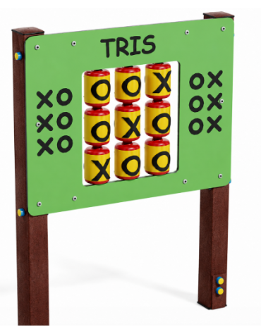 Pannello didattico con il gioco del tris, pali in plastica riciclata e pannello in HDPE - cm 97x13x132h