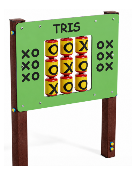 Pannello didattico con il gioco del tris, pali in plastica riciclata e pannello in HDPE - cm 97x13x132h