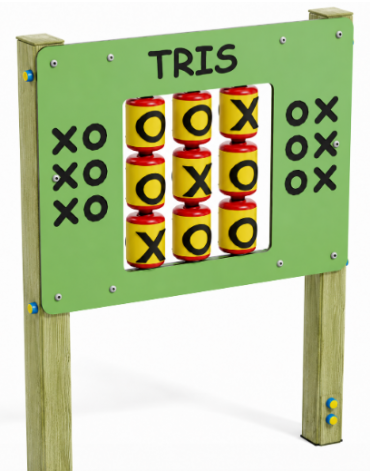 Pannello didattico con il gioco del tris, pali in legno di pino nordico e pannello in HDPE - cm 97x13x132h
