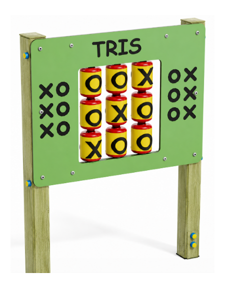 Pannello didattico con il gioco del tris, pali in legno di pino nordico e pannello in HDPE - cm 97x13x132h