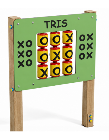 Pannello didattico con il gioco del tris, pali in legno termotrattato e pannello in HDPE - cm 97x13x132h