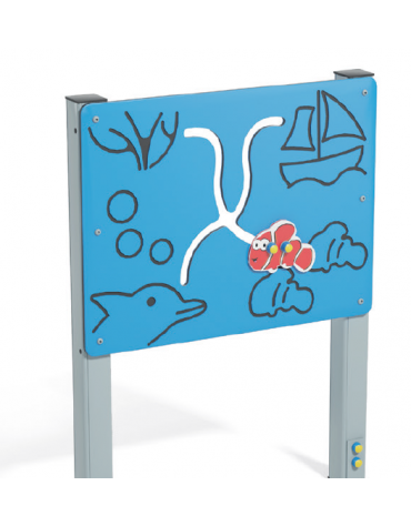 Pannello didattico con sagoma pesciolino, pali in alluminio e pannello HDPE - cm 97x14x132h