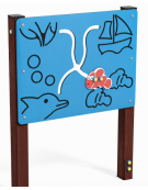 Pannello didattico con sagoma pesciolino, pali in plastica riciclata e pannello HDPE - cm 97x14x132h