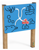 Pannello didattico con sagoma pesciolino, pali in legno termotrattato e pannello HDPE - cm 97x14x132h
