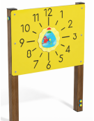 Pannello didattico con orologio, pali in alluminio rifiniti in legno light e pannello HDPE - cm 97x13x132h