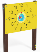 Pannello didattico con orologio, pali in alluminio rifiniti in legno dark e pannello HDPE - cm 97x13x132h