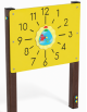 Pannello didattico con orologio, pali in alluminio rifiniti in legno dark e pannello HDPE - cm 97x13x132h