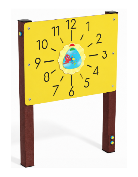 Pannello didattico con orologio, pali in plastica riciclata e pannello HDPE - cm 97x13x132h