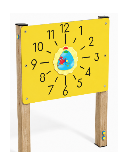 Pannello didattico con orologio, pali in legno termotrattato e pannello HDPE - cm 97x13x132h