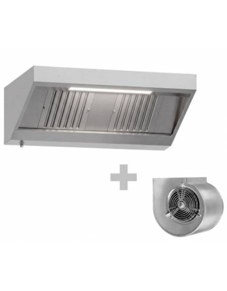 Cappa inox a parete snack con aspiratore motore interno incluso ed illuminazione con strip led - cm 100x70x45h