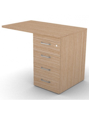 Appendice retta per scrivania, piano in melaminico spessore mm 25 e cassettiera portante - cm 100x60x74h
