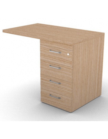Appendice retta per scrivania, piano in melaminico spessore mm 30 e cassettiera portante - cm 100x60x74,5h