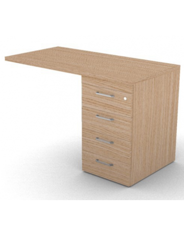 Appendice retta per scrivania, piano in melaminico spessore mm 30 e cassettiera portante - cm 120x60x74,5h