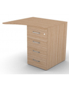 Appendice sagomata Dx per scrivania, piano in melaminico spessore mm 18 e cassettiera portante - cm 80x80x73,5h