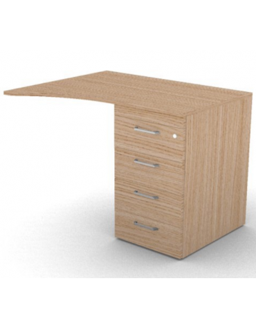 Appendice sagomata Dx per scrivania, piano in melaminico spessore mm 18 e cassettiera portante - cm 100x80x73,5h