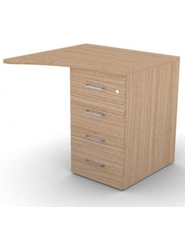 Appendice sagomata Dx per scrivania, piano in melaminico spessore mm 25 e cassettiera portante - cm 80x80x74h