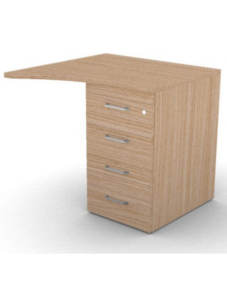 Appendice sagomata Dx per scrivania, piano in melaminico spessore mm 25 e cassettiera portante - cm 80x80x74h