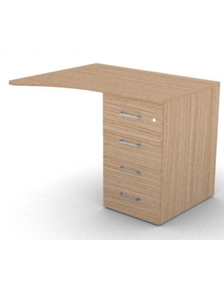 Appendice sagomata Dx per scrivania, piano in melaminico spessore mm 25 e cassettiera portante - cm 100x80x74h