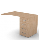 Appendice sagomata Dx per scrivania, piano in melaminico spessore mm 25 e cassettiera portante - cm 120x80x74h