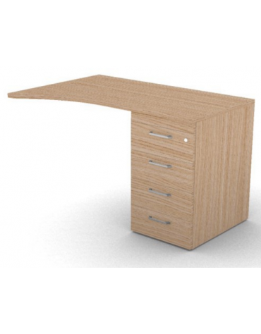 Appendice sagomata Dx per scrivania, piano in melaminico spessore mm 25 e cassettiera portante - cm 120x80x74h