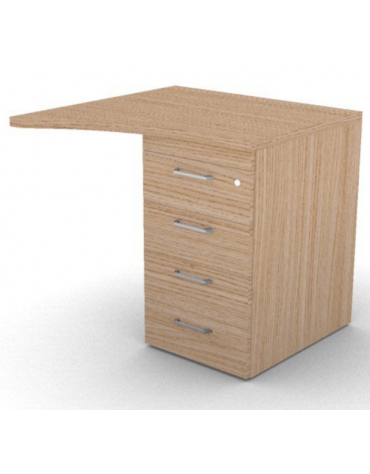 Appendice sagomata Dx per scrivania, piano in melaminico spessore mm 30 e cassettiera portante - cm 80x80x74,5h