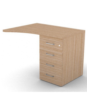 Appendice sagomata Dx per scrivania, piano in melaminico spessore mm 30 e cassettiera portante - cm 100x80x74,5h
