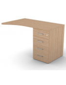 Appendice sagomata Dx per scrivania, piano in melaminico spessore mm 30 e cassettiera portante - cm 120x80x74,5h