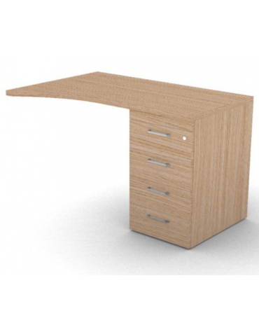 Appendice sagomata Dx per scrivania, piano in melaminico spessore mm 30 e cassettiera portante - cm 120x80x74,5h