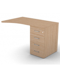 Appendice sagomata Dx per scrivania, piano in melaminico spessore mm 30 e cassettiera portante - cm 120x80x74,5h