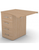 Appendice sagomata Sx per scrivania, piano in melaminico spessore mm 25 e cassettiera portante - cm 80x80x74h