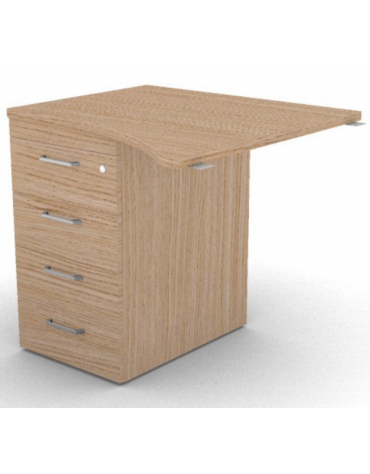 Appendice sagomata Sx per scrivania, piano in melaminico spessore mm 25 e cassettiera portante - cm 80x80x74h