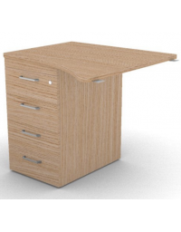 Appendice sagomata Sx per scrivania, piano in melaminico spessore mm 25 e cassettiera portante - cm 80x80x74h