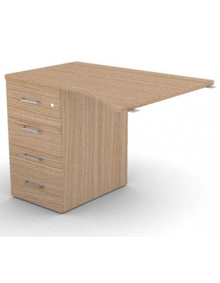 Appendice sagomata Sx per scrivania, piano in melaminico spessore mm 25 e cassettiera portante - cm 100x80x74h