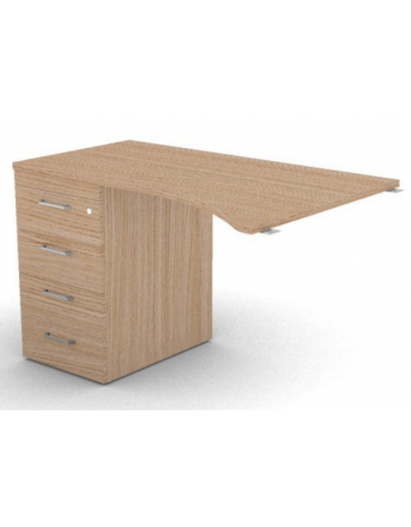 Appendice sagomata Sx per scrivania, piano in melaminico spessore mm 25 e cassettiera portante - cm 120x80x74h