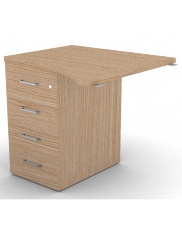 Appendice sagomata Sx per scrivania, piano in melaminico spessore mm 30 e cassettiera portante - cm 80x80x74,5h