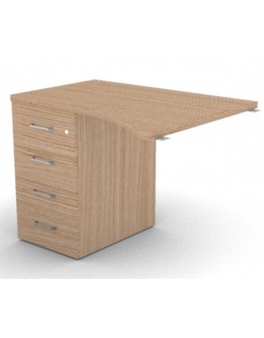 Appendice sagomata Sx per scrivania, piano in melaminico spessore mm 30 e cassettiera portante - cm 100x80x74,5h