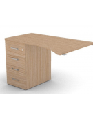 Appendice sagomata Sx per scrivania, piano in melaminico spessore mm 30 e cassettiera portante - cm 120x80x74,5h