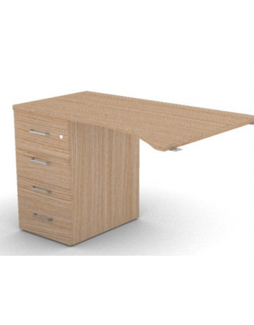 Appendice sagomata Sx per scrivania, piano in melaminico spessore mm 30 e cassettiera portante - cm 120x80x74,5h
