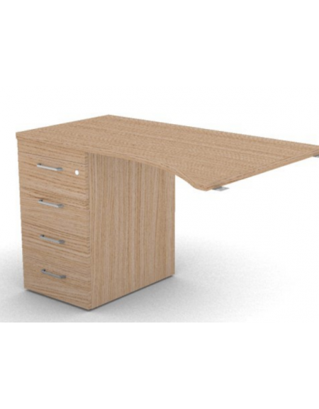 Appendice sagomata Sx per scrivania, piano in melaminico spessore mm 30 e cassettiera portante - cm 120x80x74,5h