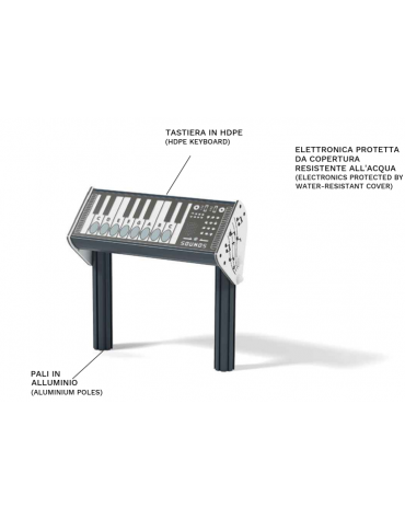 Tastiera musicale interattiva da esterno in realizzata in HDPE - con pali in alluminio - Dimensioni cm 88x31x79h