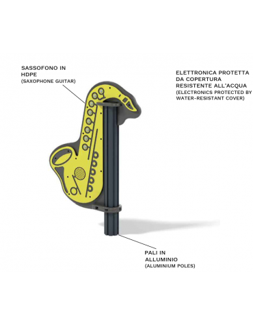 Sassofono musicale interattivo da esterno realizzato in HDPE - Dimensioni cm 72x13x103h