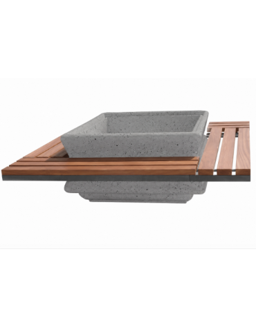 Panchina quadrata seduta in legno con fioriera centrale in cemento colore Grigio pietra - cm 195x195x65h - Conforme ai CAM