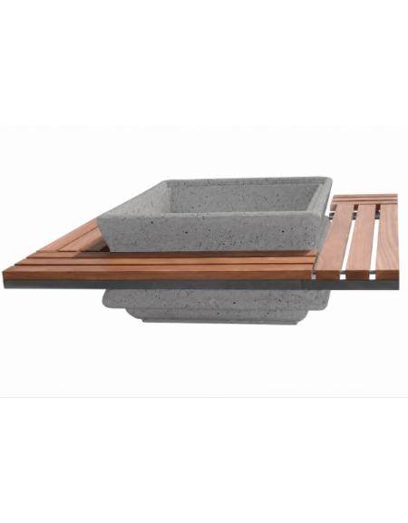 Panchina quadrata seduta in legno con fioriera centrale in cemento colore Grigio pietra - cm 195x195x65h - Conforme ai CAM