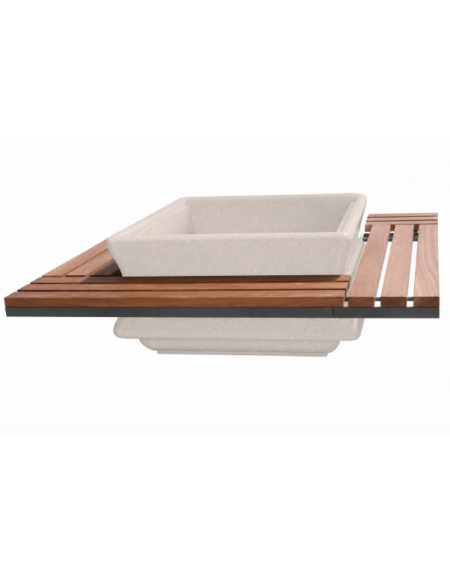 Panchina quadrata seduta in legno con fioriera centrale in cemento colore Bianco pietra - cm 195x195x65h - Conforme ai CAM